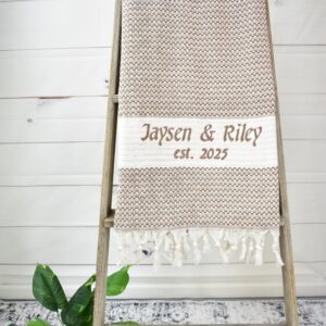 Personalized Turkish Cotton Blanket, Embroidered Anniversary Gift