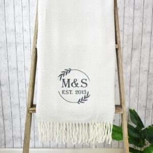 Personalized Herringbone Throw Blanket, Embroidered Acrylic Blanket