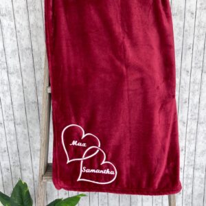 Personalized Soft Fleece Throw Blanket, Embroidered Hearts Blanket