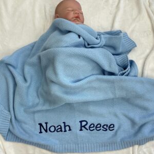 Personalized Knit Baby Blanket, Custom Name Cotton, Baby Shower Heirloom
