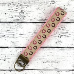 Tan and Pink Horseshoe Key Fob Keychain Wristlet