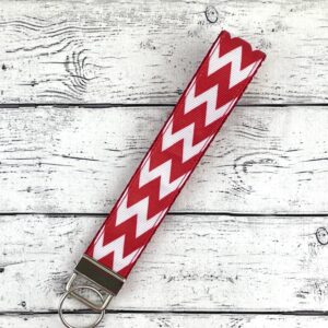 Red and White Chevron Key Fob Keychain Wristlet