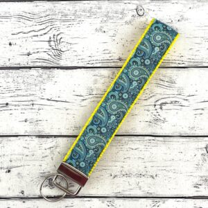 Teal and gold paisley Key Fob Keychain Wristlet