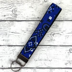 Blue and Black bandana Key Fob Keychain Wristlet