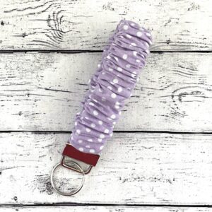 Purple and white polka dot Scrunchie Key Fob Keychain