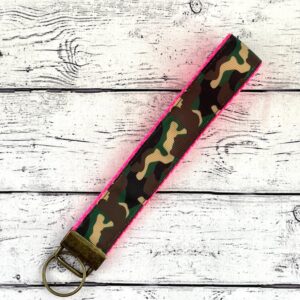 Camouflage and Hot Pink Key Fob Keychain Wristlet